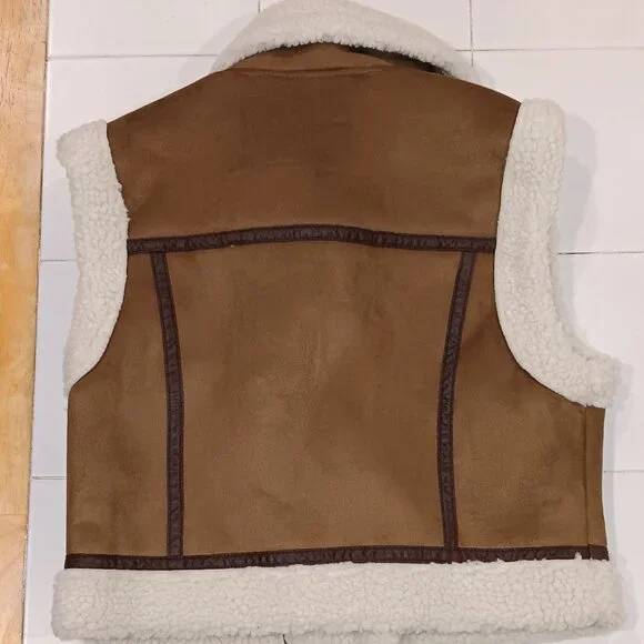 Jason Wu Women's Sherpa Lined Double Faced Faux Suede Vest - Picture 2 of 3